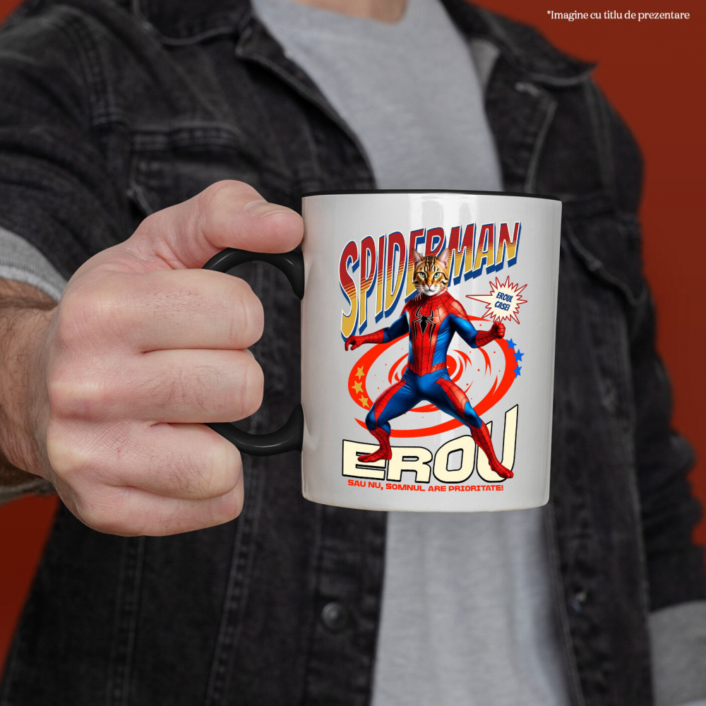 Cana Personalizata Pisică Bengal în Costum Spider-Man cu Pelerină - Cadou Personalizat pentru Iubitorii de Pisici și Copii [2]