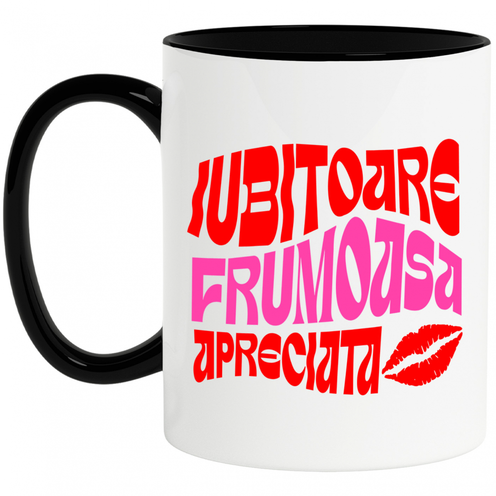 Cana Personalizata Femeie Iubitoare și Fericită - Mesaj Colorat cu Urme de Buze Roșii | Cadouri Personalizate pentru Femei [1]