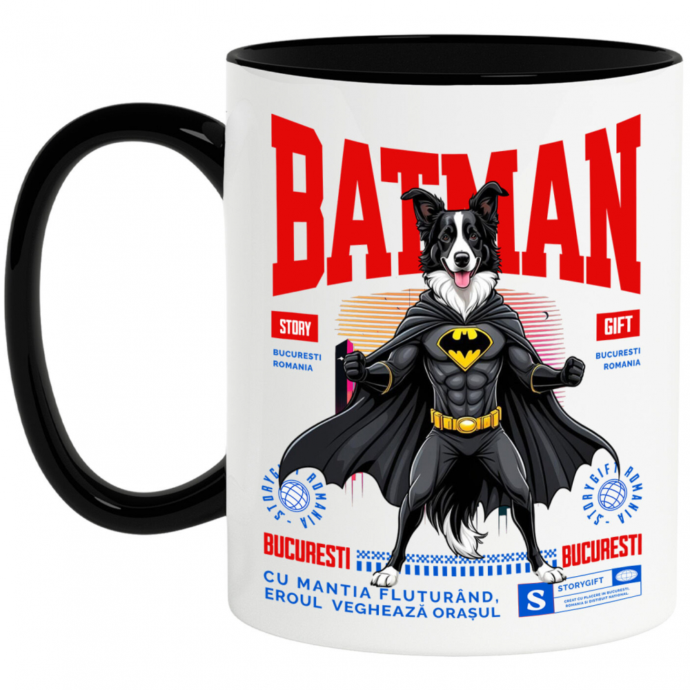 Cana Personalizata Border Collie În Costum de Batman – Câine Supererou pentru Copii și Iubitorii de Animale [1]