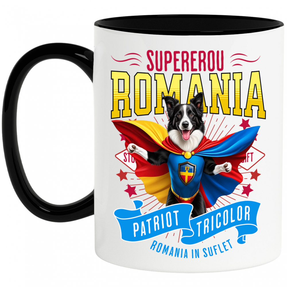 Cana Personalizata Border Collie în Costum de Căpitan România – Cadou Personalizat pentru Iubitorii de Câini [1]
