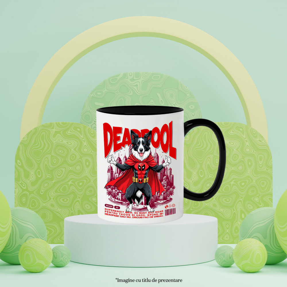 Cana Personalizata Husky Siberian în Costum Deadpool - Cadou Personalizat pentru Copii și Familie [3]
