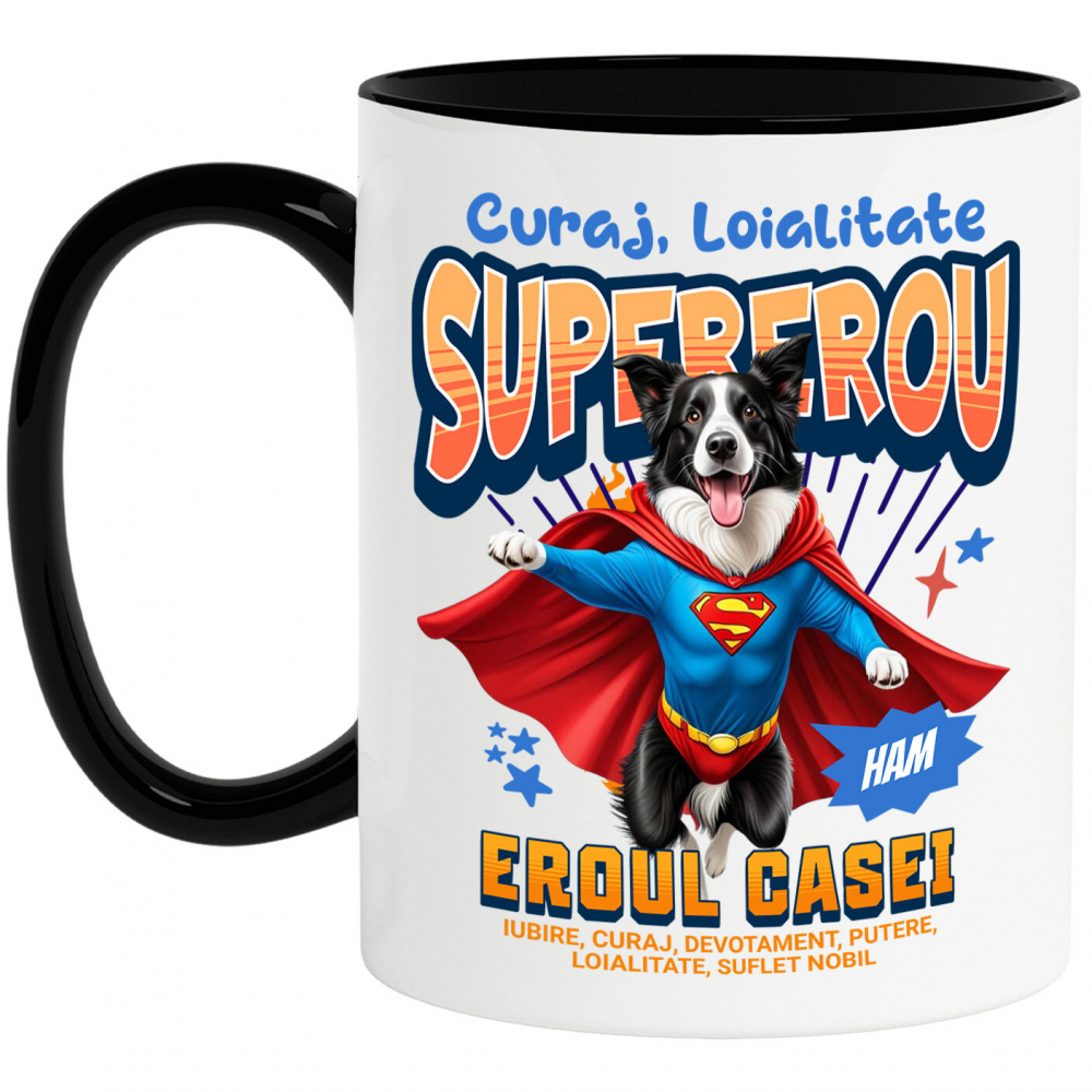Cana Personalizata Border Collie în Costum de Superman – Produse Personalizate pentru Copii și Familie [1]