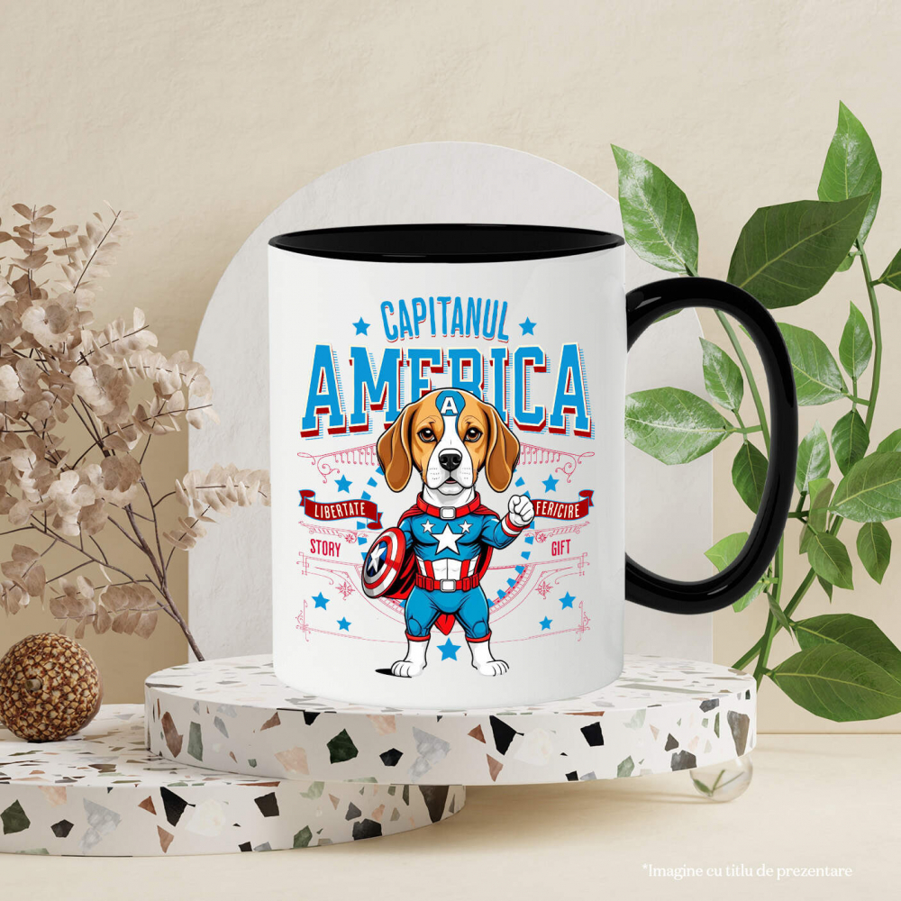 Cana Personalizata Boxer în Costum Captain America cu Pelerină - Cadou Personalizat pentru Copii și Iubitorii de Câini [3]