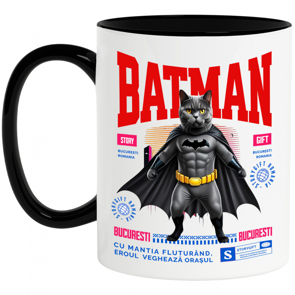 Cana Personalizata British Shorthair în Costum de Batman – Supereroul Perfect pentru Copii și Iubitorii de Pisici [1]