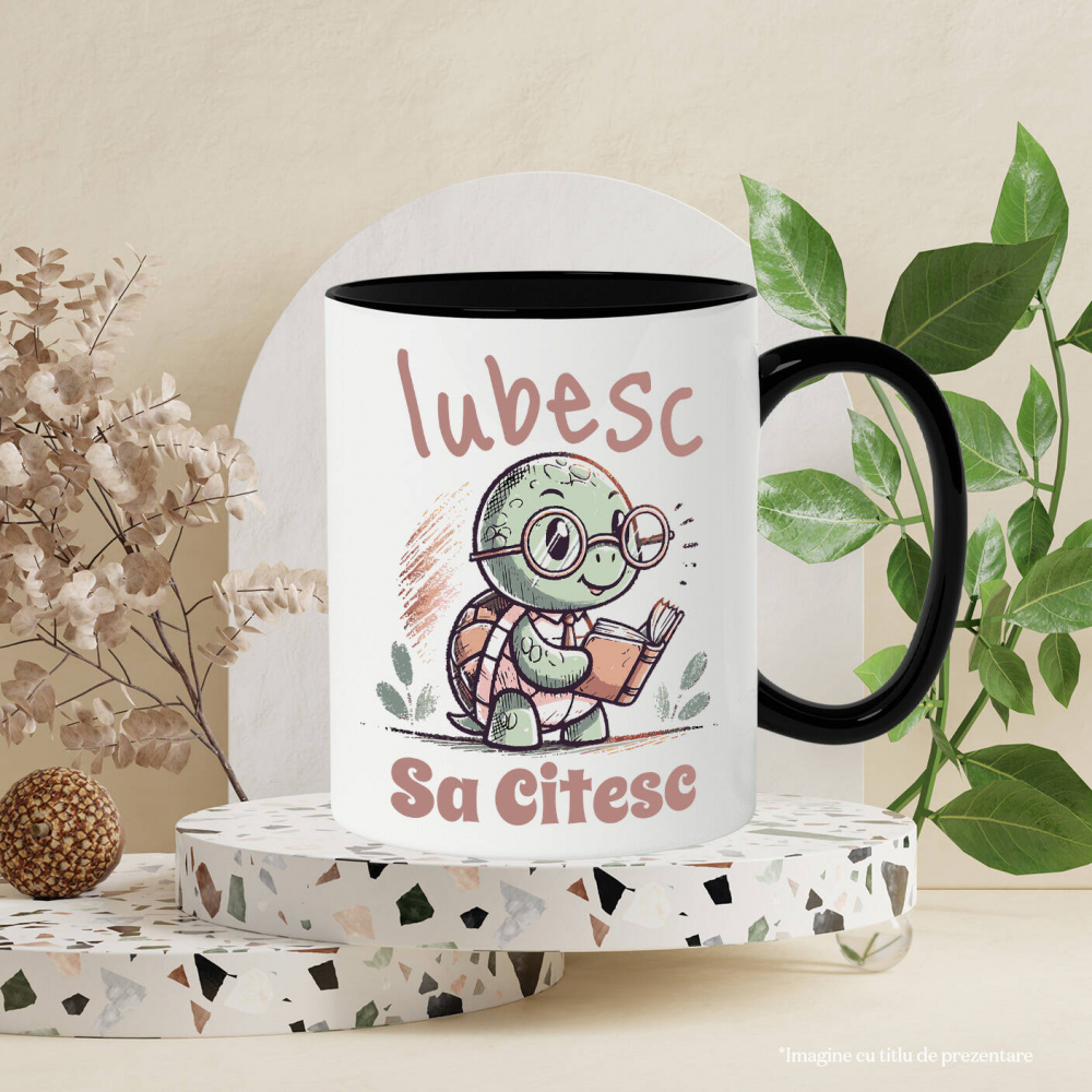 Cana Personalizata Broască Țestoasă cu Carte și Ochelari de Soare | Iubesc Să Citesc [3]