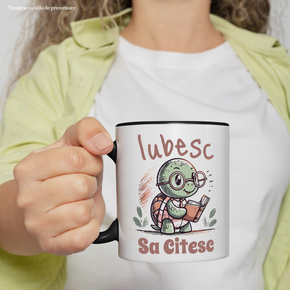 Cana Personalizata Broască Țestoasă cu Carte și Ochelari de Soare | Iubesc Să Citesc [2]