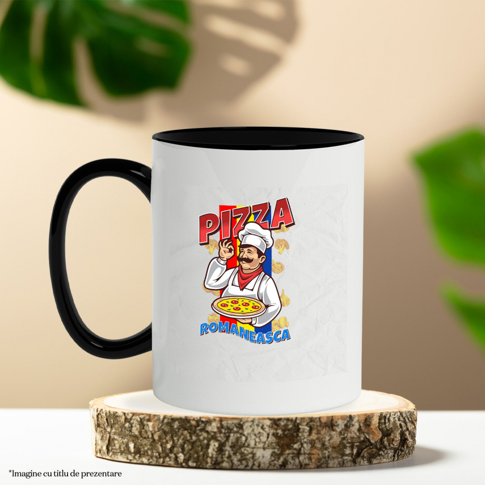 Cana Personalizata Pizza românească personalizată cu chef român și steagul României – Cadou perfect pentru familie și prieteni [3]