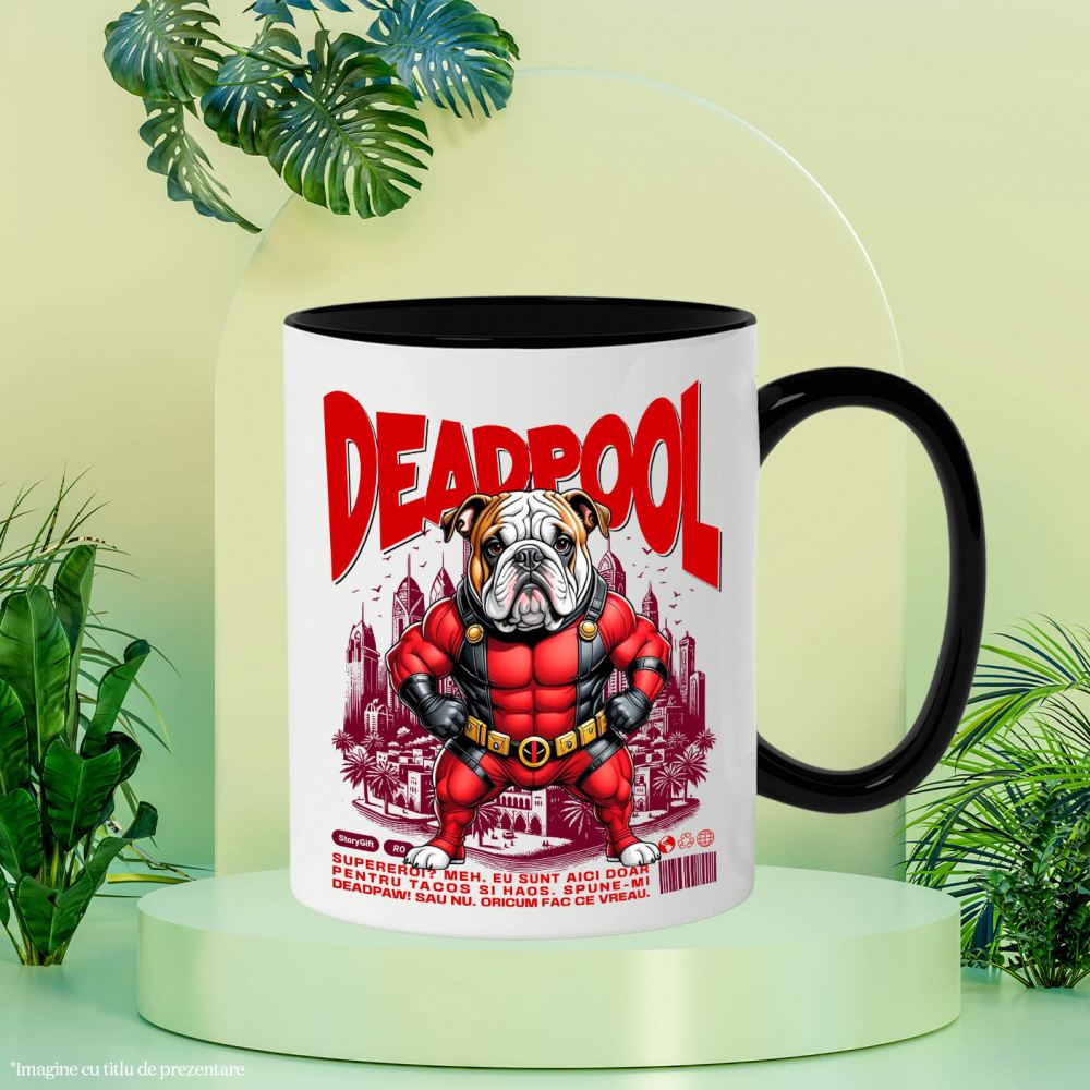 Cana Personalizata Bulldog în Costum Deadpool - Cadou Personalizat pentru Copii și Familie [3]
