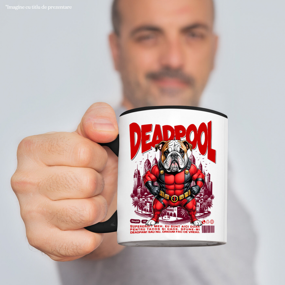 Cana Personalizata Bulldog în Costum Deadpool - Cadou Personalizat pentru Copii și Familie [2]