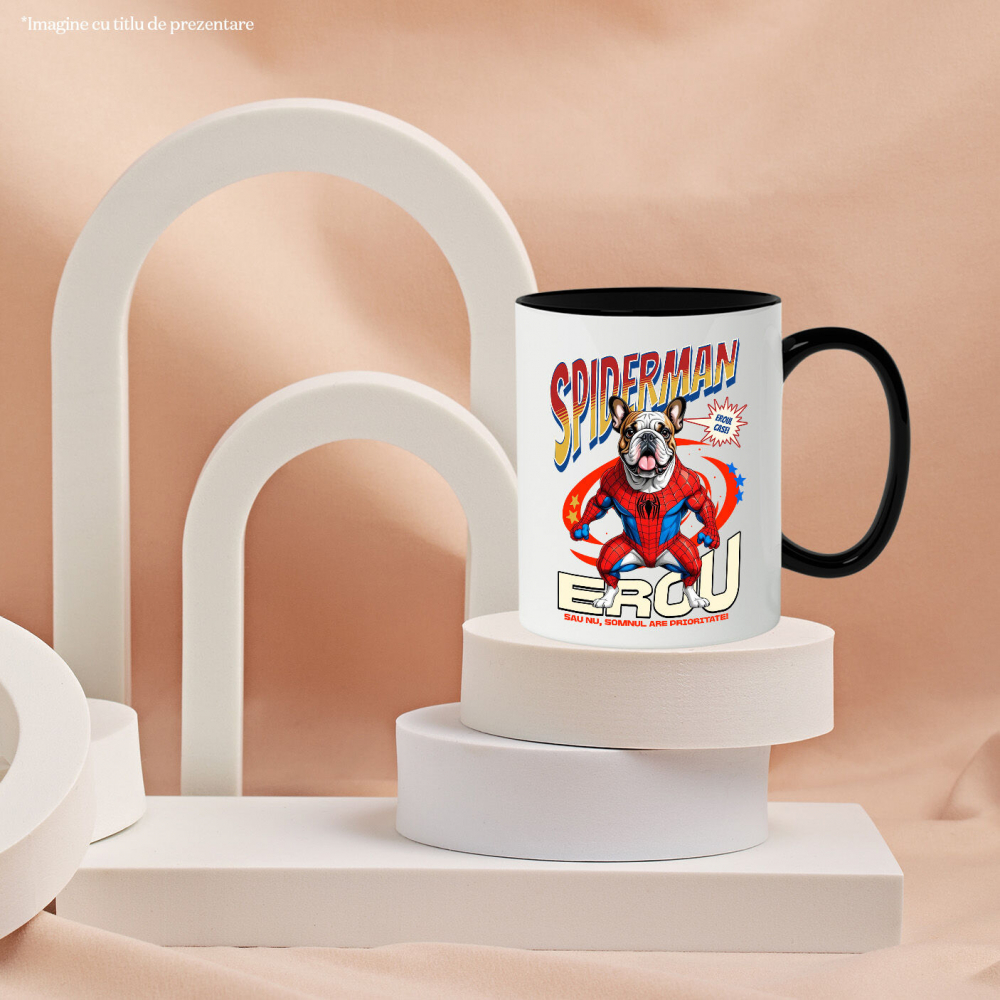 Cana Personalizata Bulldog în Costum Spider-Man - Cadou Personalizat pentru Copii și Familie [3]