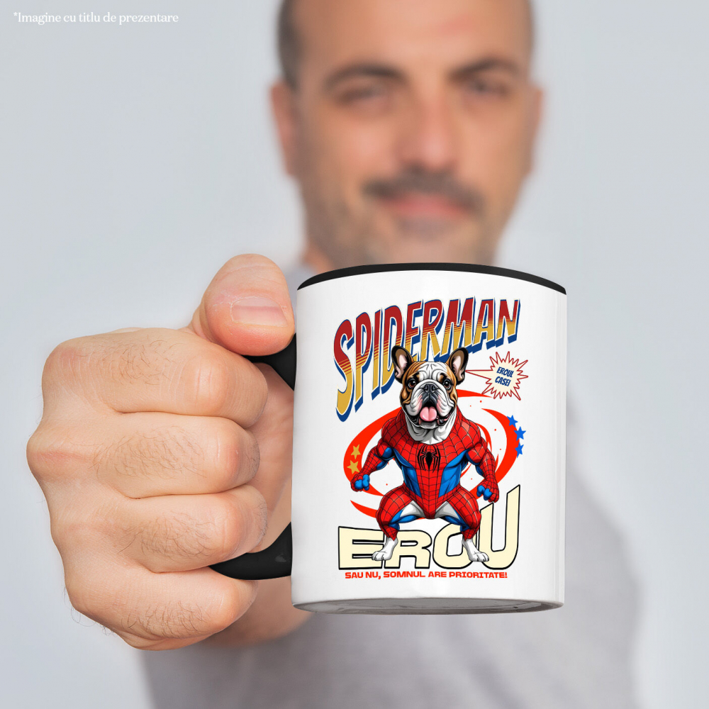 Cana Personalizata Bulldog în Costum Spider-Man - Cadou Personalizat pentru Copii și Familie [2]