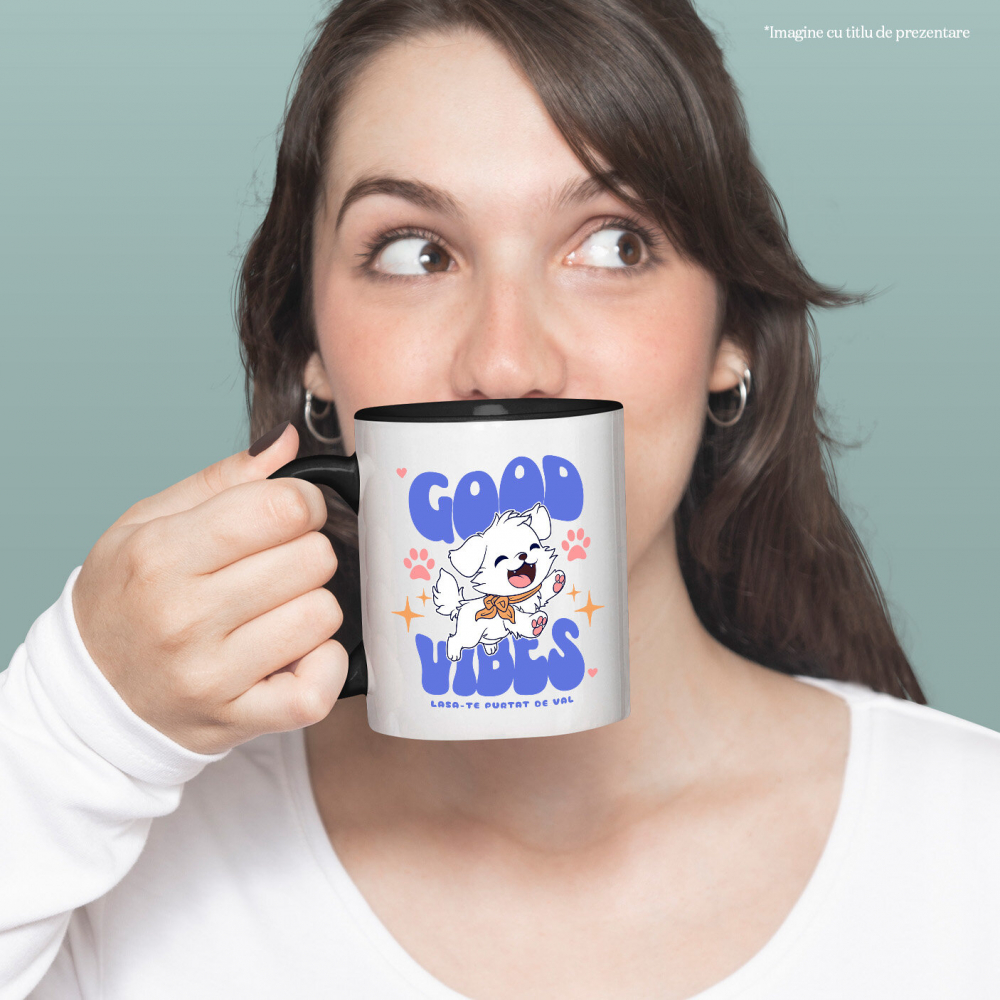 Cana Personalizata „Câine Alb Vesel Alergând – Good Vibes – Cadou Personalizat pentru Iubitorii de Câini” [2]