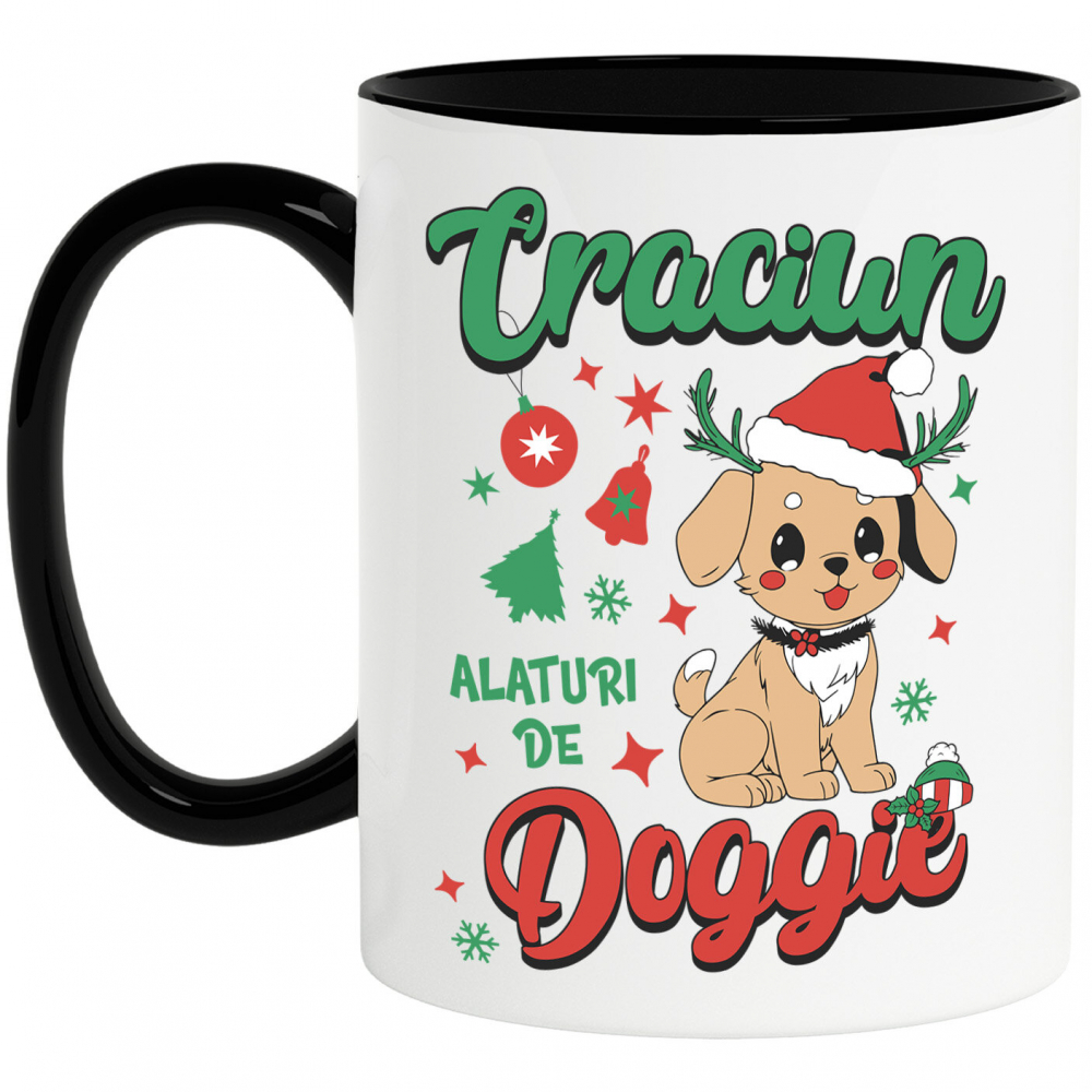 Cana Personalizata Câine cu Căciulă de Crăciun - Crăciun Alături de Doggie [1]