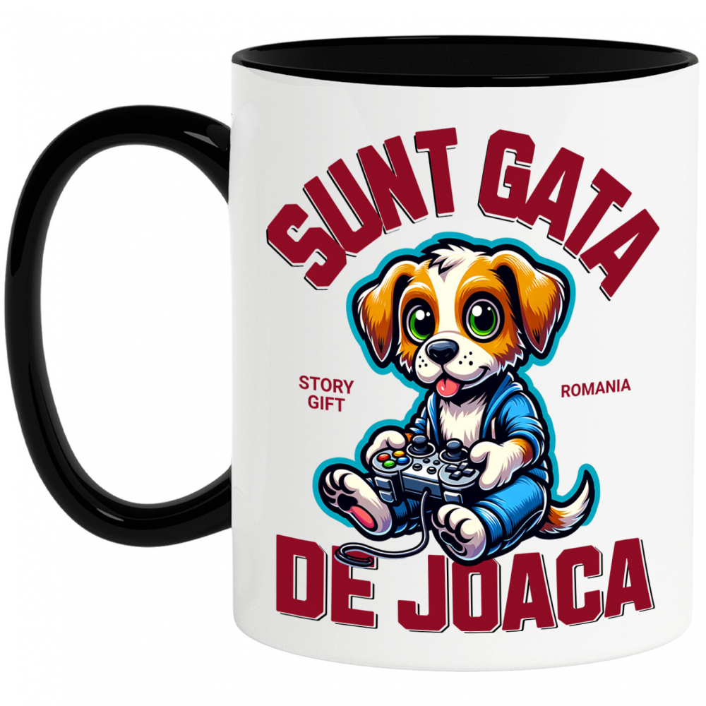 Cana Personalizata Câine cu Manetă Jocuri Video „Sunt Gata de Joacă” - Cadou Personalizat pentru Familie și Prieteni [1]