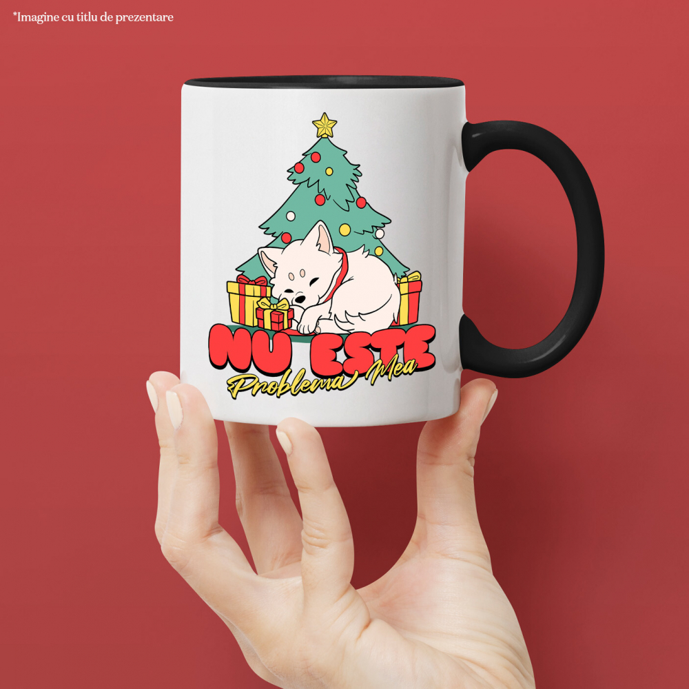 Cana Personalizata Câine Dormind Lângă Brad – Cadouri Colorate și Mesaj Amuzant „Nu Este Problema Mea” [2]