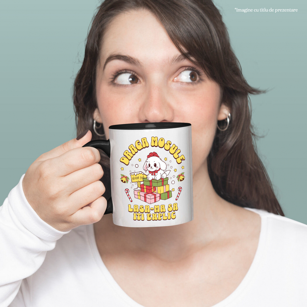 Cana Personalizata Câine Fericit Lângă Turn de Cadouri – „Draga Moșule, Lasă-mă să Îți Explic” [2]