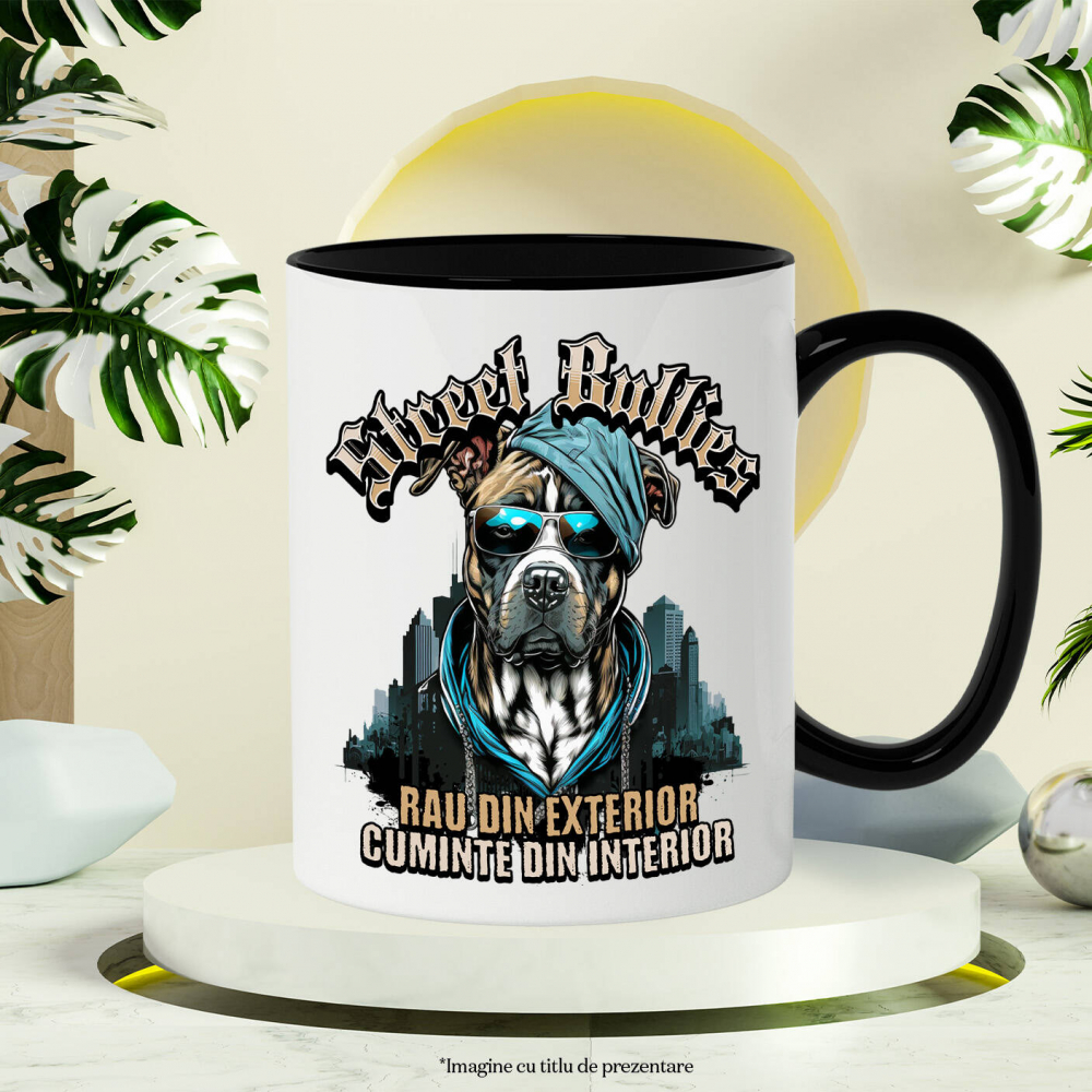 Cana Personalizata „Câine Portret Stil Gangster – Rau Din Exterior, Cuminte Din Interior – Cadou Personalizat” [3]