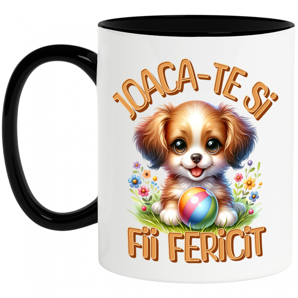 Cana Personalizata Câine Pui Vesel cu Minge Colorată - Cadou Personalizat pentru Copii și Familie [1]