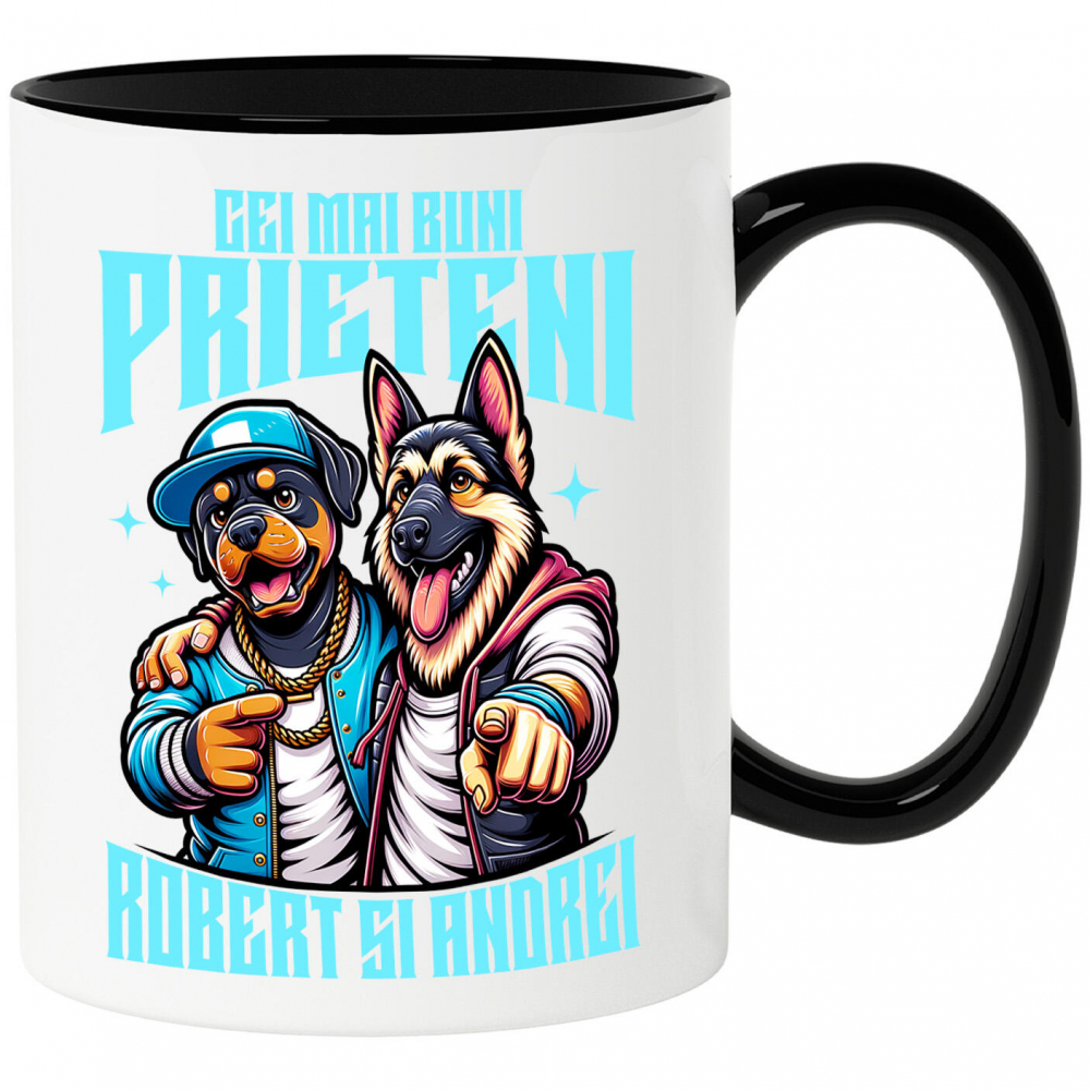 Cana Personalizata "Câine Rottweiler și Ciobanesc German Imbrățișare - Cei Mai Buni Prieteni Robert și Andrei" [1]