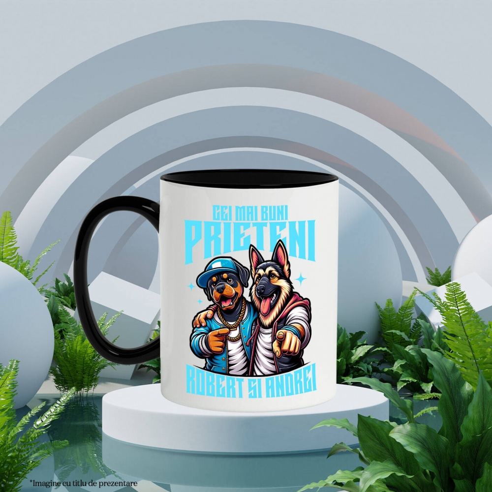 Cana Personalizata "Câine Rottweiler și Ciobanesc German Imbrățișare - Cei Mai Buni Prieteni Robert și Andrei" [3]