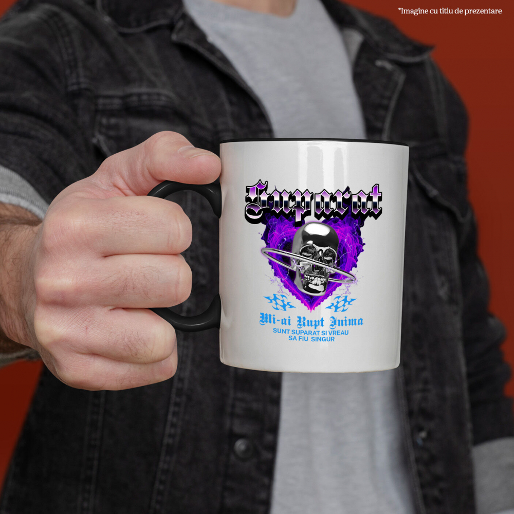 Cana Personalizata Cap de craniu metalic personalizat cu mesaj „Mi-ai rupt inima, sunt suparat și vreau să fiu singur” [2]