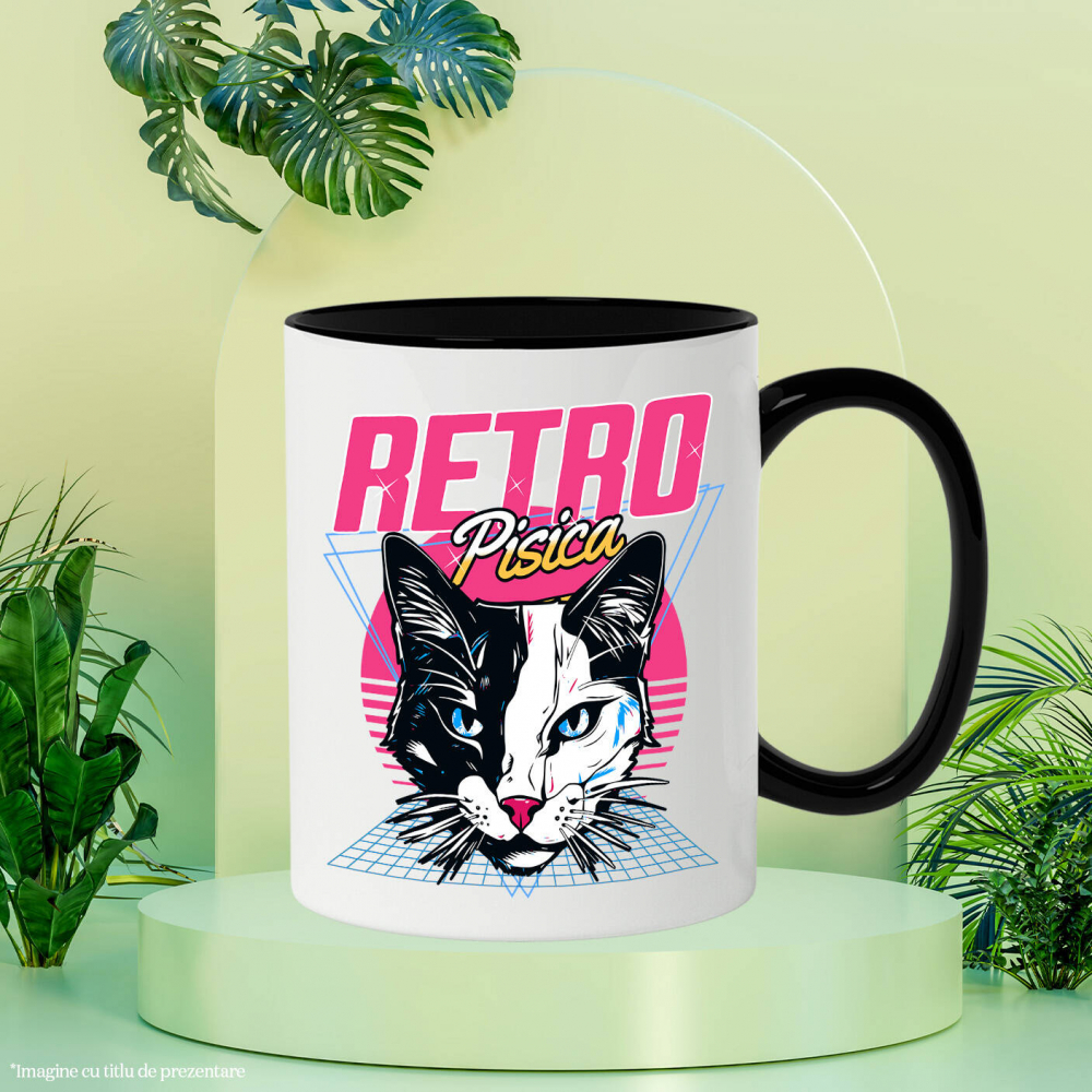 Cana Personalizata Cap Pisica Alb Negru Retro - Cadou Personalizat Iubitorilor De Pisici, Familie și Prieteni [3]