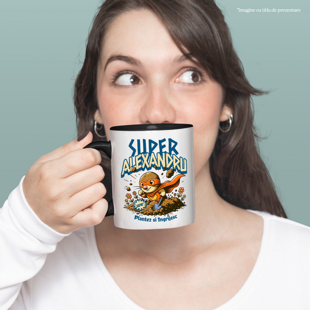 Cana Personalizata Cârtița Cu Mască Și Pelerină Roșie Super Erou – Cadou Personalizat Pentru Alexandru [2]