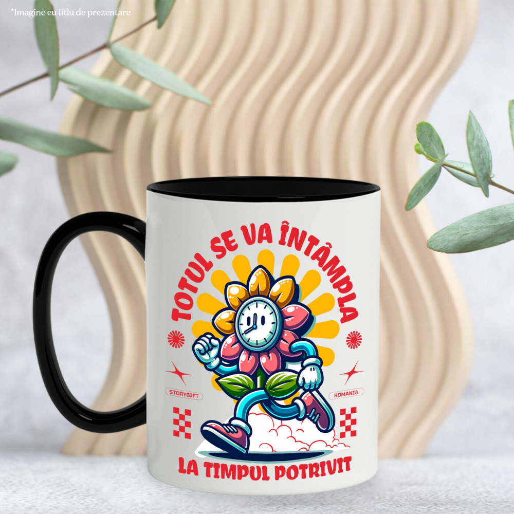 Cana Personalizata „Totul se va întâmpla la momentul potrivit” - Ceas Floarea Soarelui Personalizat | Cadou Inspirational pentru Familie și Prieteni [3]