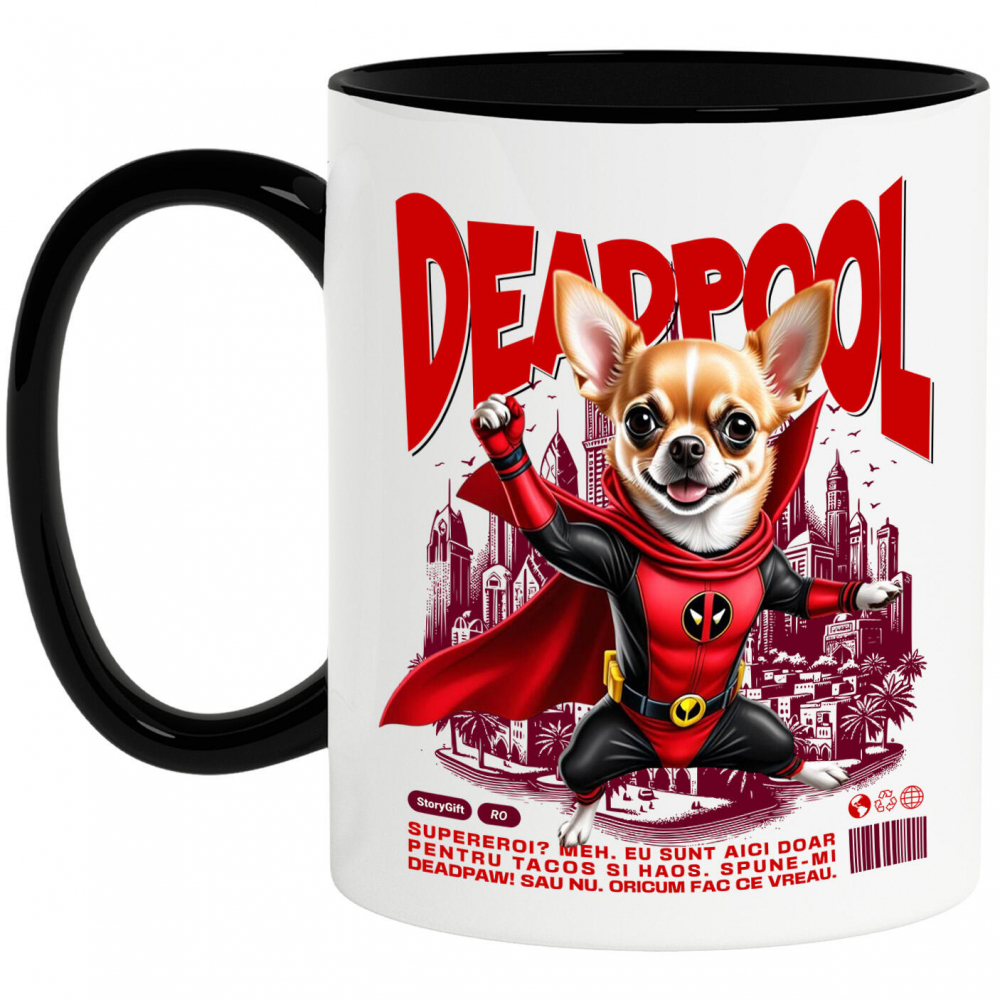 Cana Personalizata Chihuahua în Costum Deadpool – Câine Supererou Adorabil și Personalizat [1]