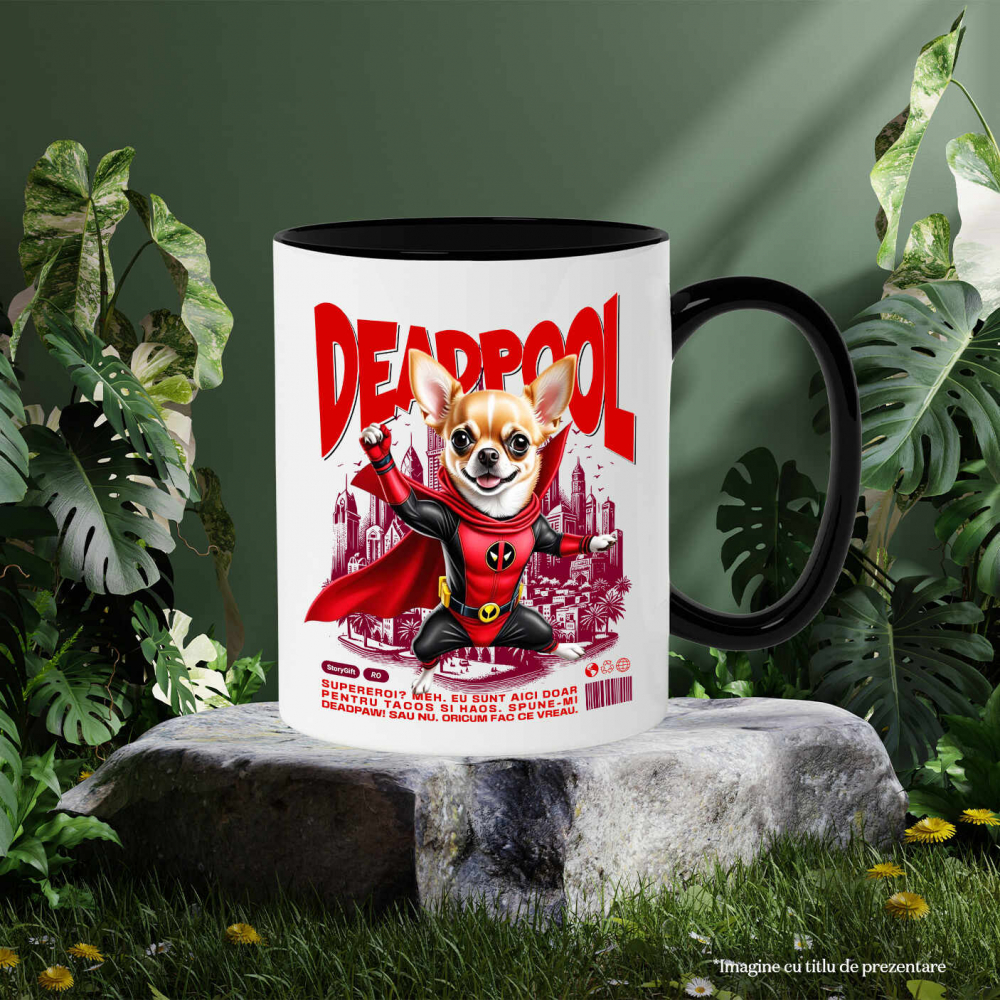 Cana Personalizata Chihuahua în Costum Deadpool – Câine Supererou Adorabil și Personalizat [3]