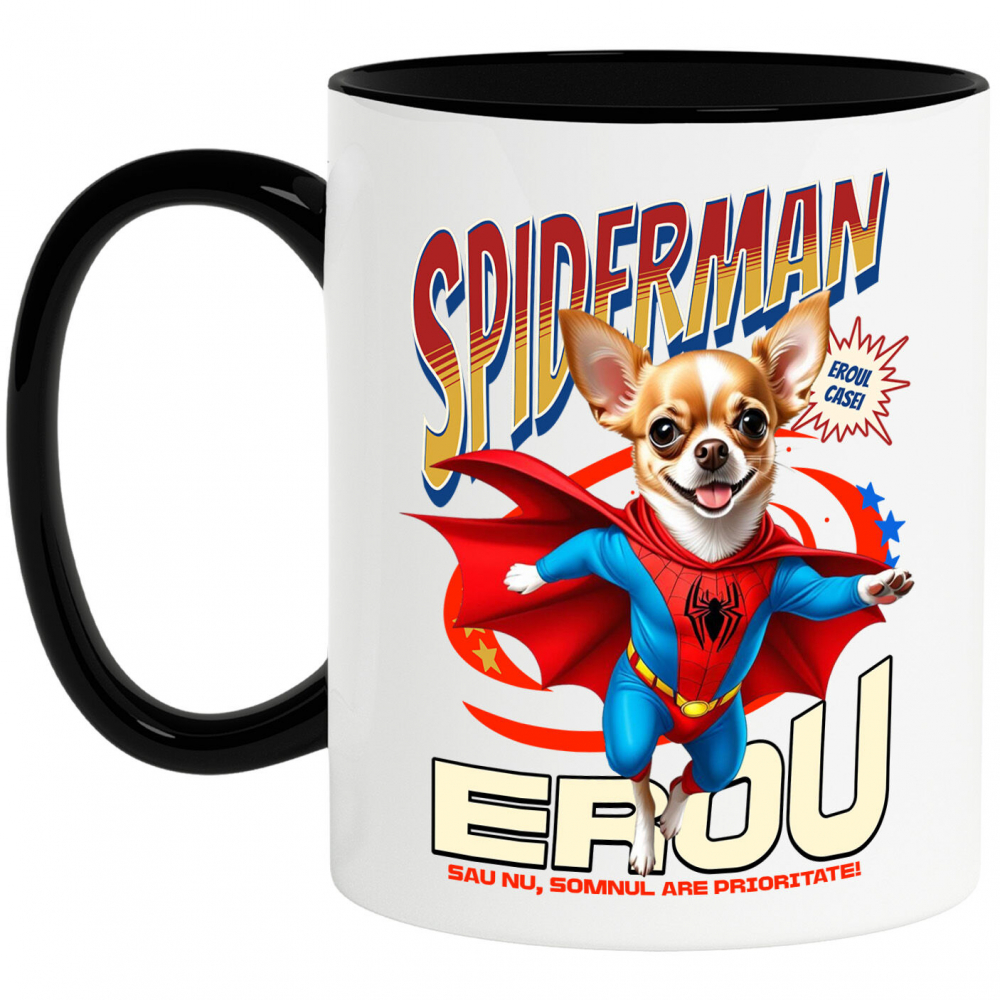 Cana Personalizata Chihuahua în Costum Spider-Man - Cadou Personalizat pentru Copii și Familie [1]