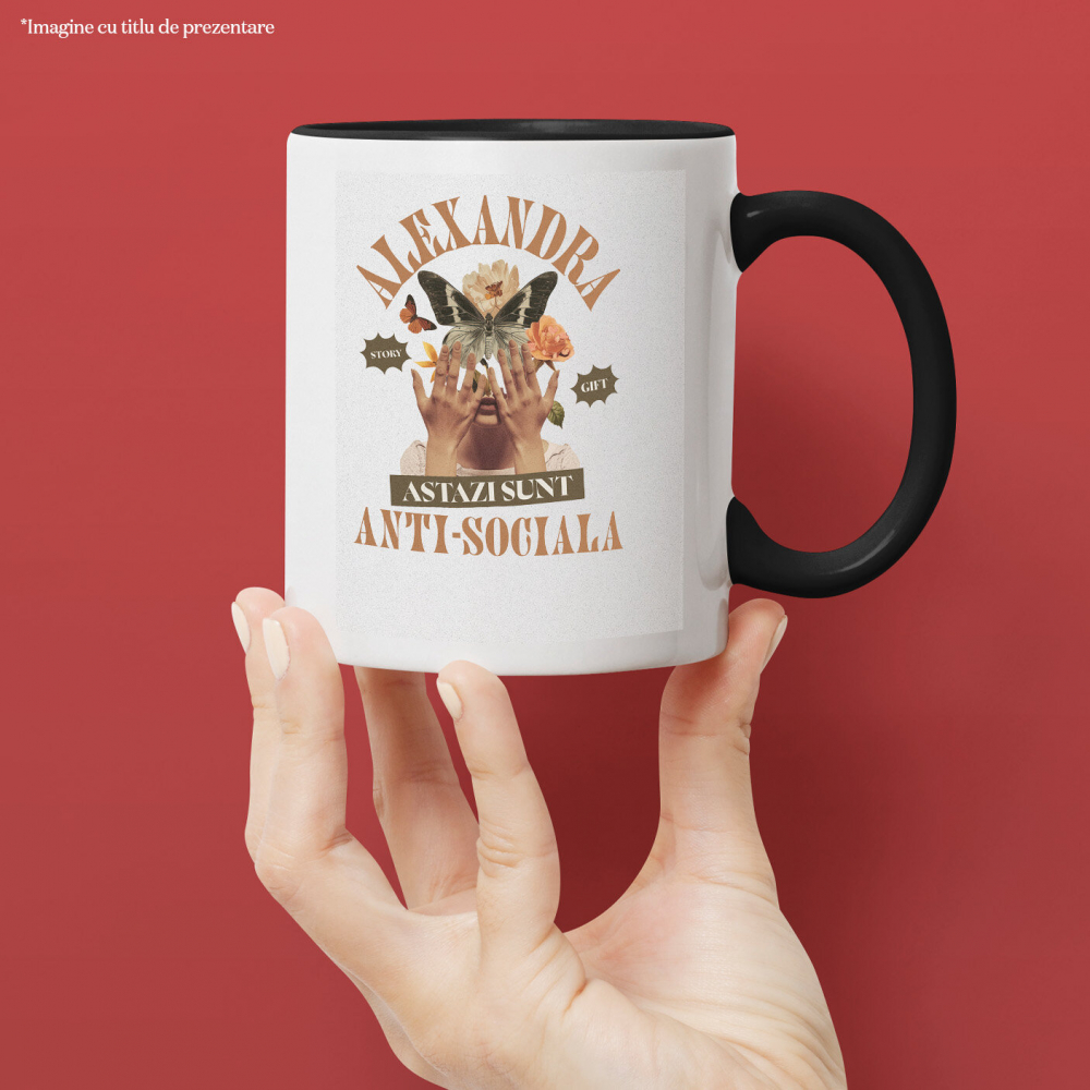 Cana Personalizata Chip Feminin cu Flori și Fluture | Cadou Personalizat Anti-sociala | Alexandra [2]