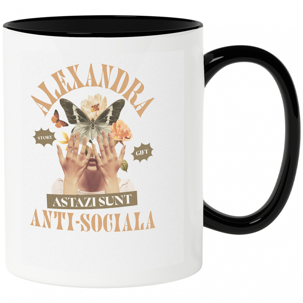 Cana Personalizata Chip Feminin cu Flori și Fluture | Cadou Personalizat Anti-sociala | Alexandra [1]