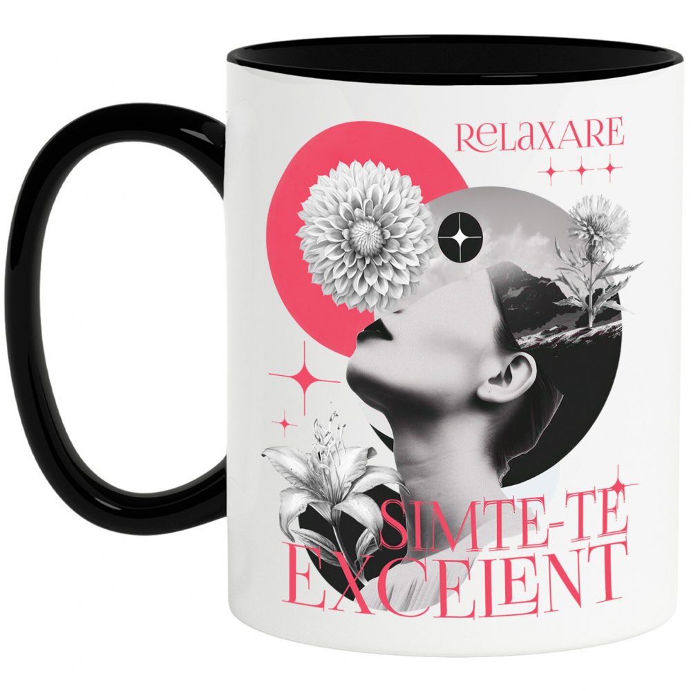 Cana Personalizata Chip Feminin cu Flori Diverse - „Relaxare, Simte-te Excelent” - Cadou Motivațional [1]