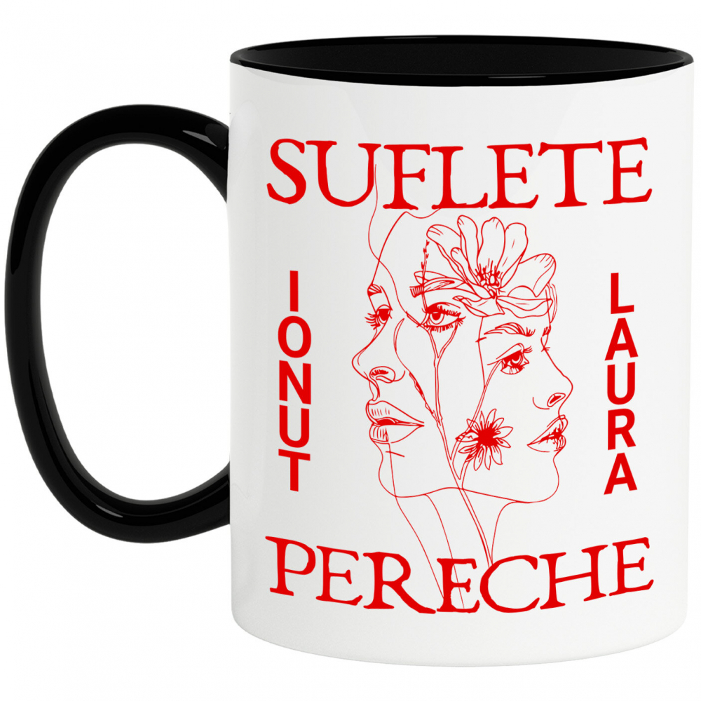 Cana Personalizata „Suflete Pereche Laura Ionut - Cadou Personalizat cu Flori pentru Valentine's Day și Dragobete” [1]