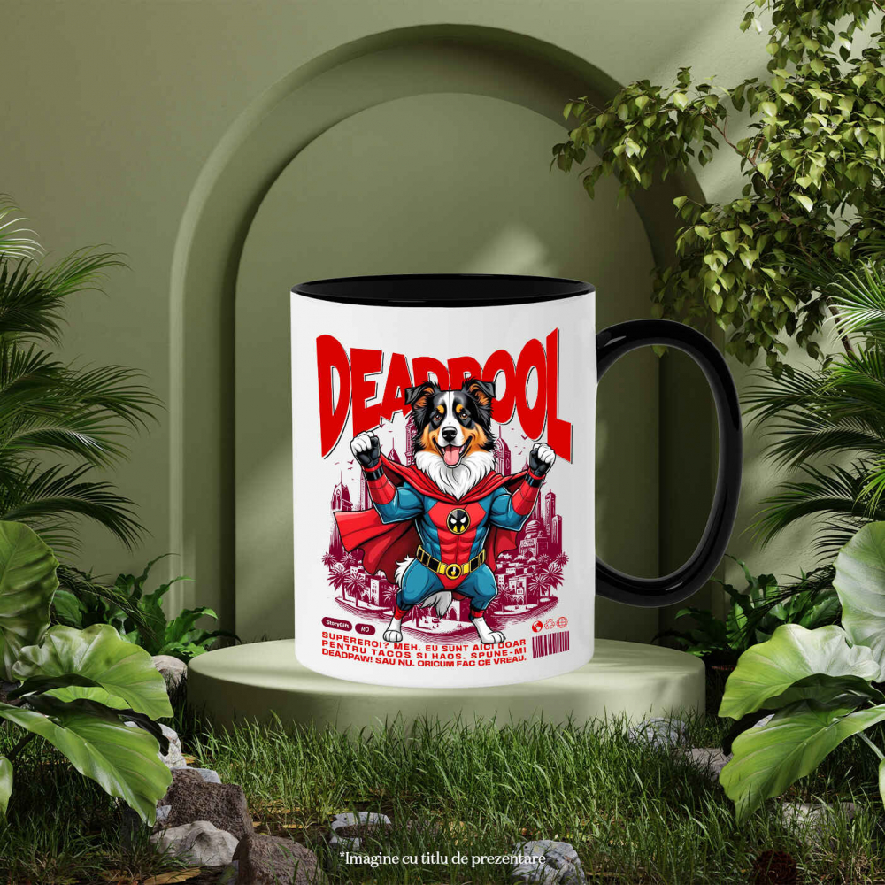 Cana Personalizata Ciobănesc Australian în Costum Deadpool – Câine Supererou Amuzant și Personalizat [3]