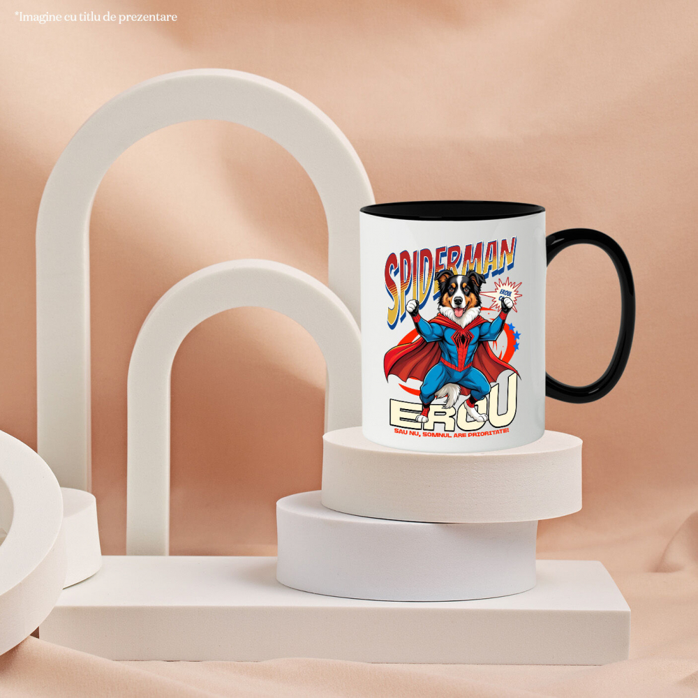 Cana Personalizata Ciobănesc Australian în Costum Spider-Man - Cadou Personalizat pentru Copii și Familie [3]