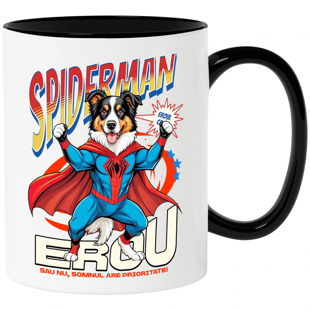 Cana Personalizata Ciobănesc Australian în Costum Spider-Man - Cadou Personalizat pentru Copii și Familie [1]