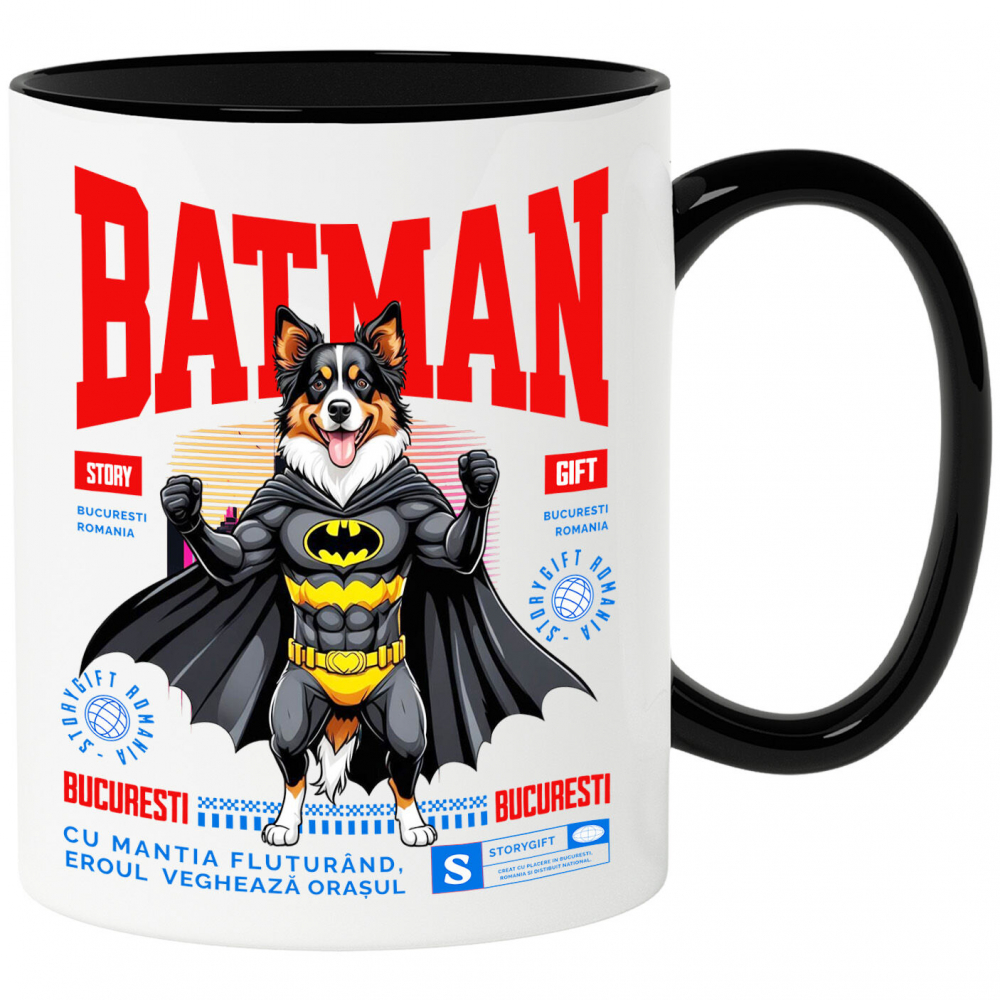 Cana Personalizata Ciobănesc Australian în Costum de Batman – Câine Supererou pentru Copii și Iubitorii de Animale [1]