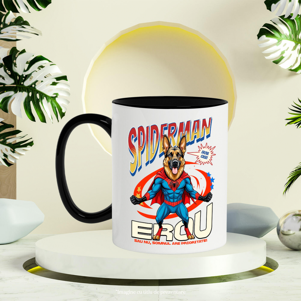 Cana Personalizata Ciobănesc German în Costum Spider-Man cu Pelerină - Cadou Personalizat pentru Iubitorii de Câini și Copii [3]