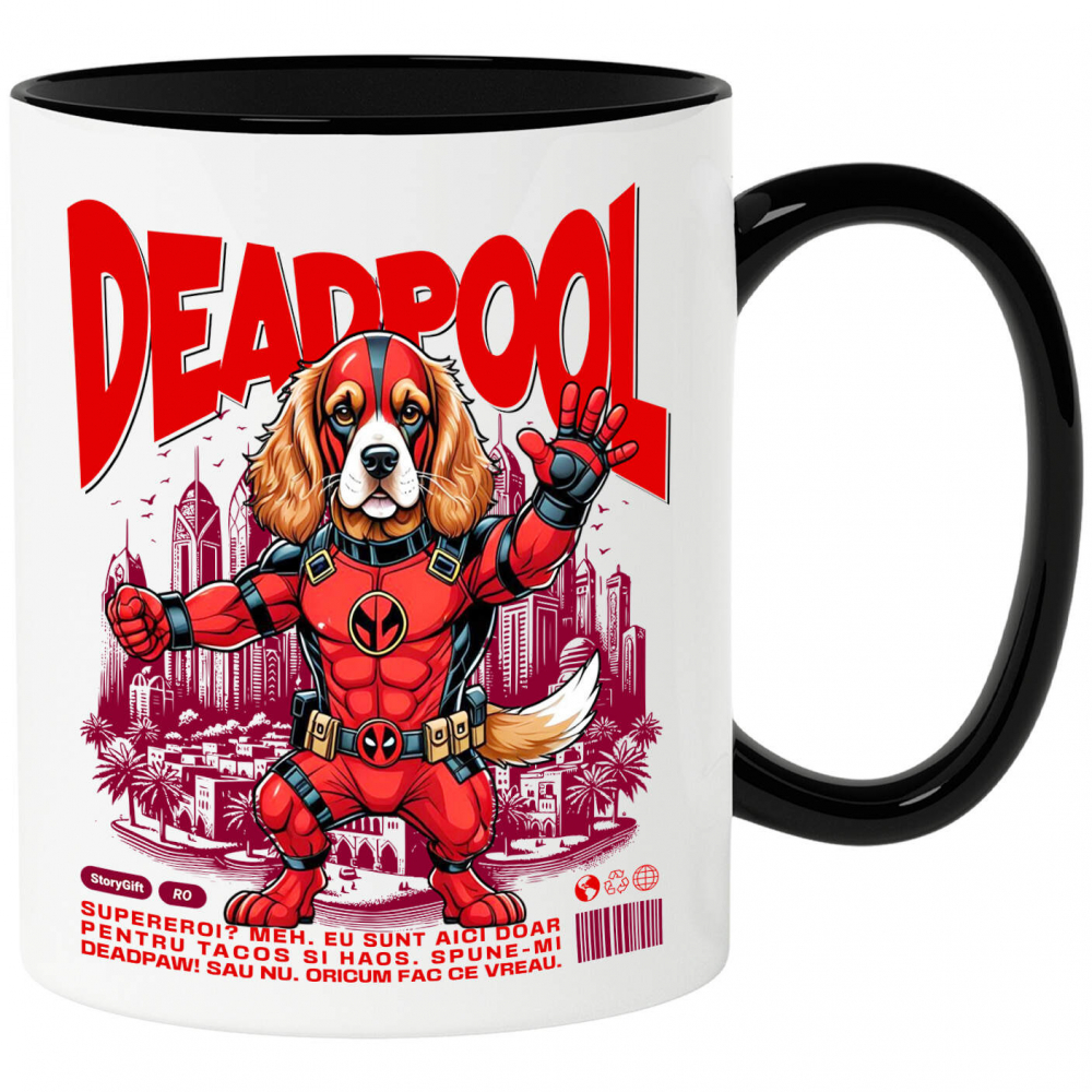 Cana Personalizata Cocker Spaniel în Costum Deadpool – Câine Supererou Amuzant și Personalizat [1]