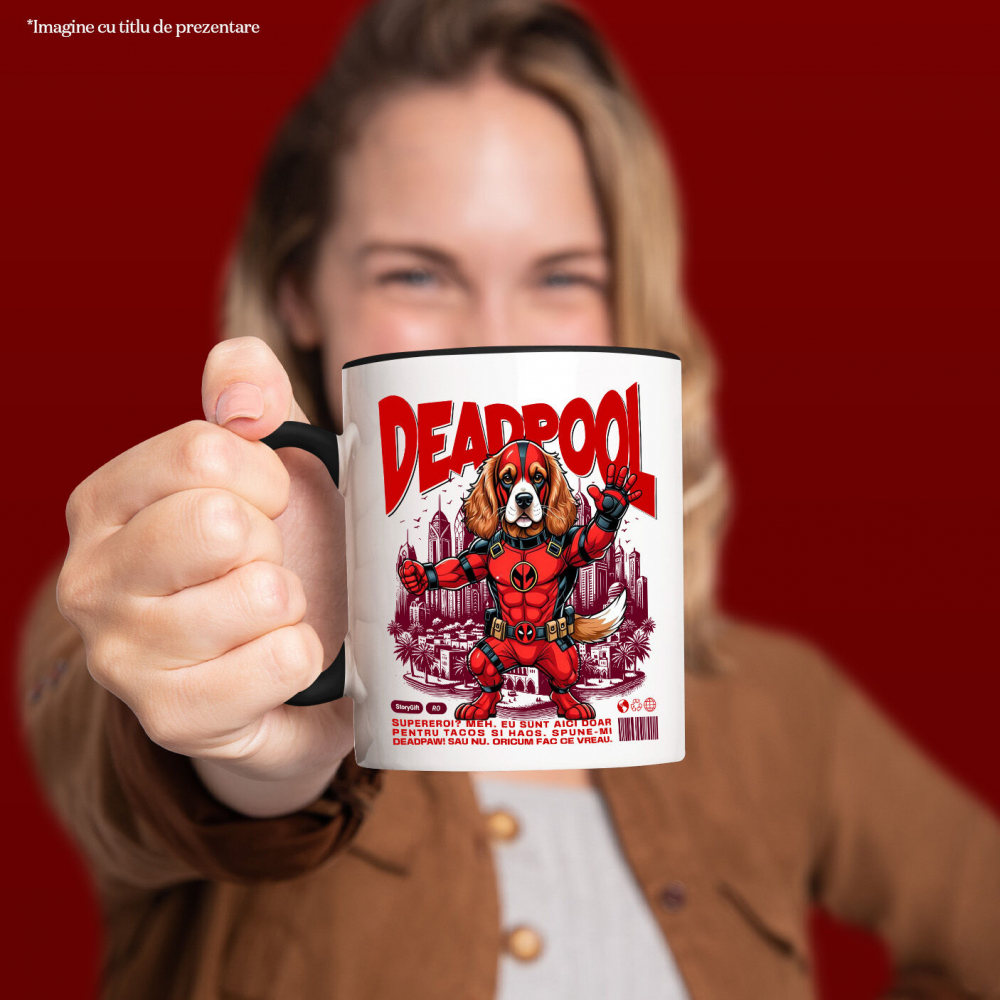 Cana Personalizata Cocker Spaniel în Costum Deadpool – Câine Supererou Amuzant și Personalizat [2]