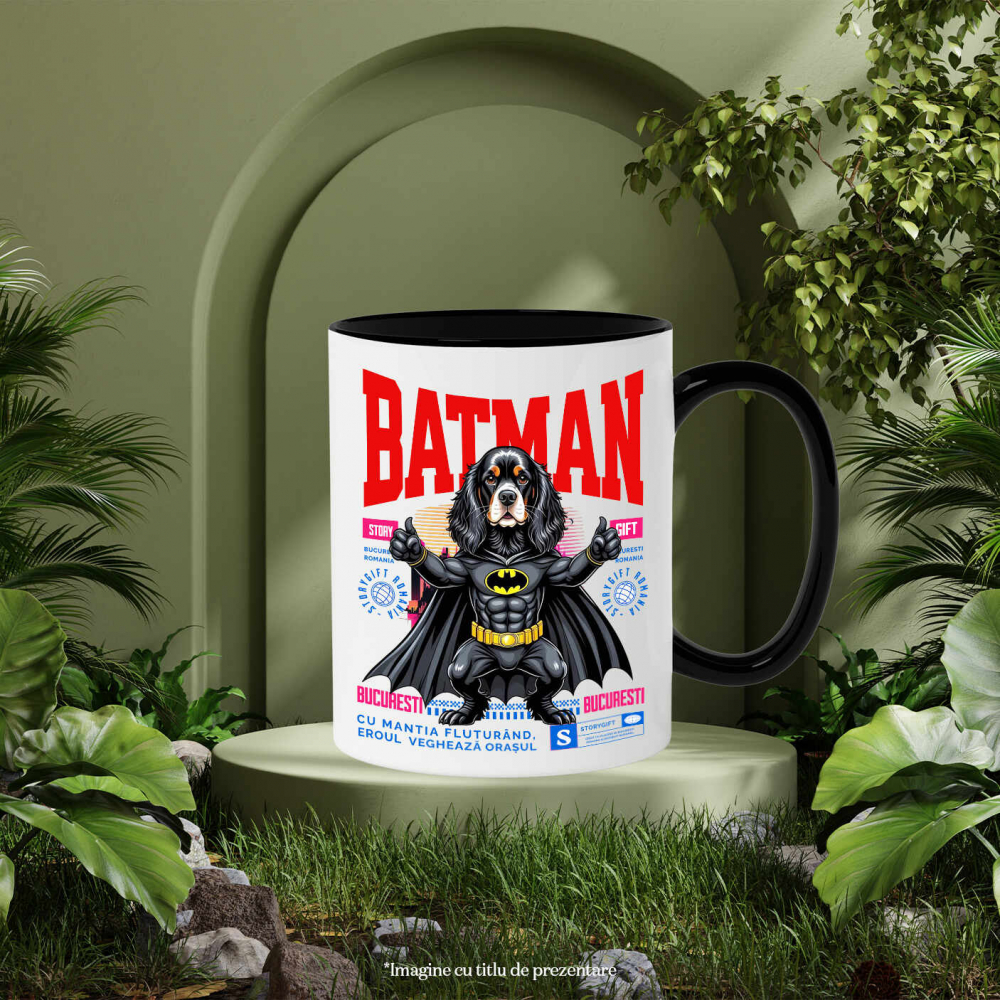 Cana Personalizata Cocker Spaniel în Costum de Batman – Supererou Adorabil pentru Copii și Iubitorii de Câini [3]