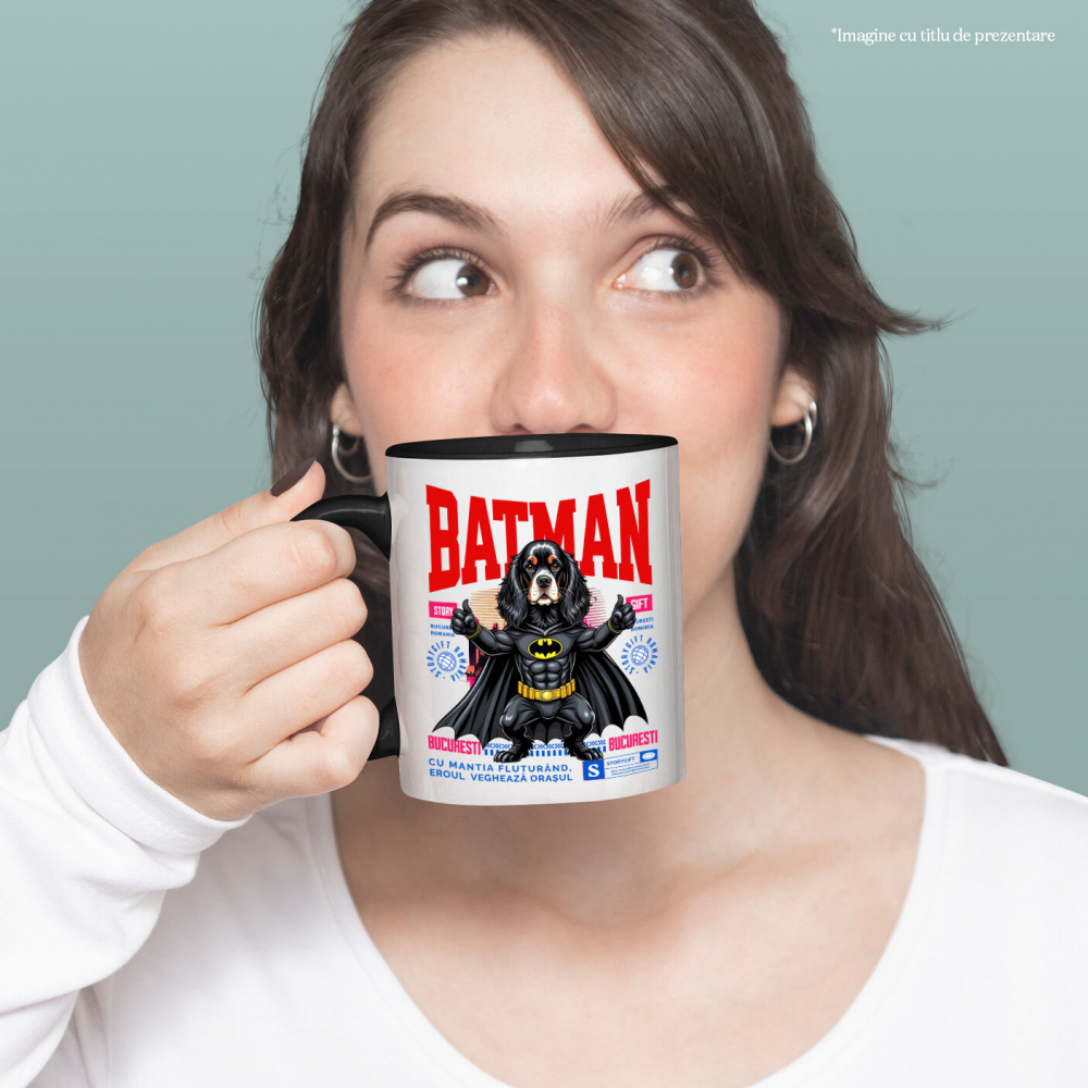 Cana Personalizata Cocker Spaniel în Costum de Batman – Supererou Adorabil pentru Copii și Iubitorii de Câini [2]