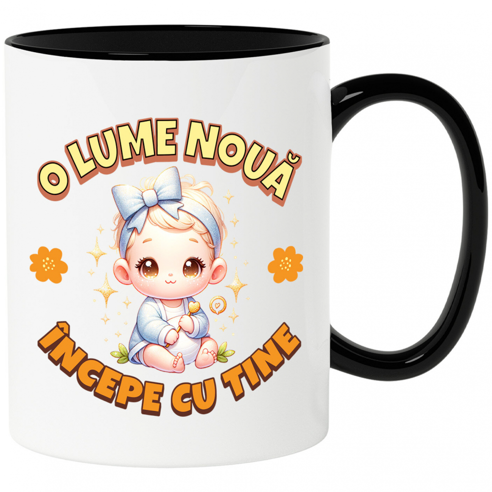 Cana Personalizata Cadou Personalizat „O Lume Nouă Începe Cu Tine” | Fetiță Cu Funda [1]