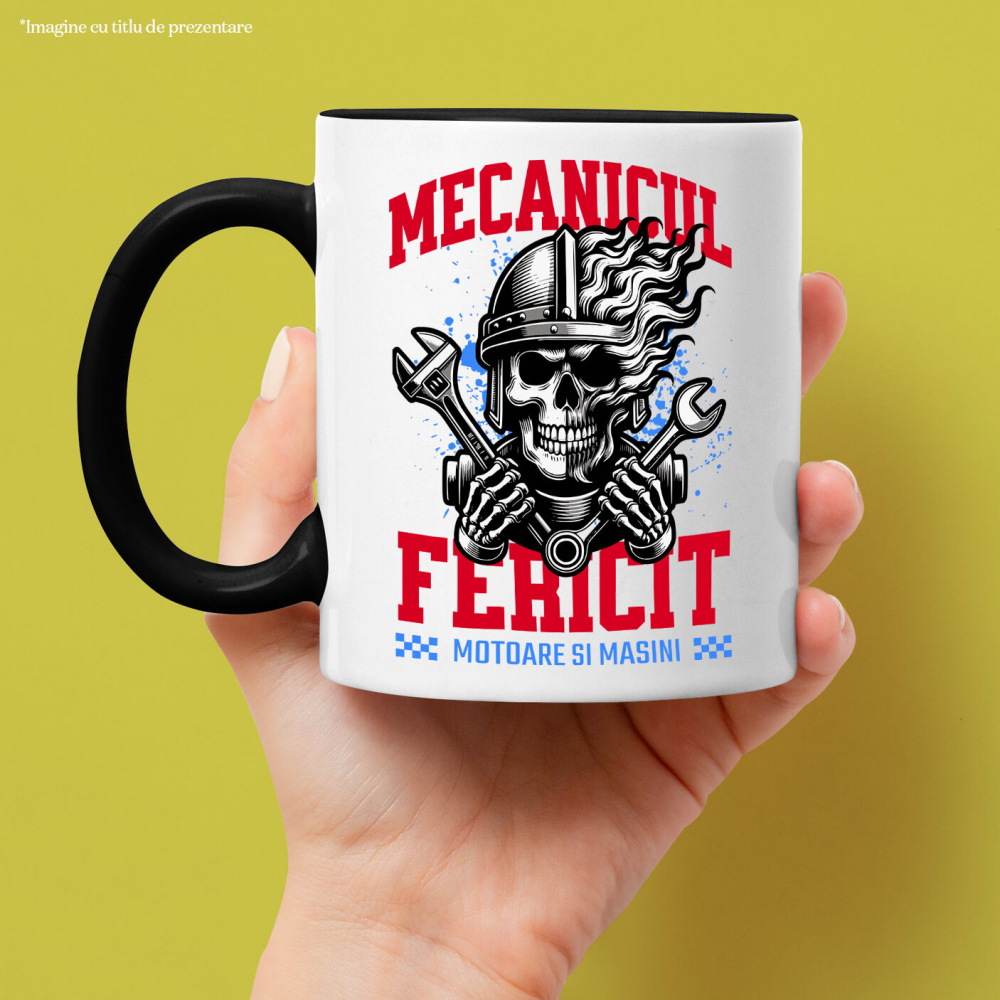 Cana Personalizata Craniu cu Cască și Flăcări – Mecanicul Fericit, Pasiune pentru Motociclete [2]