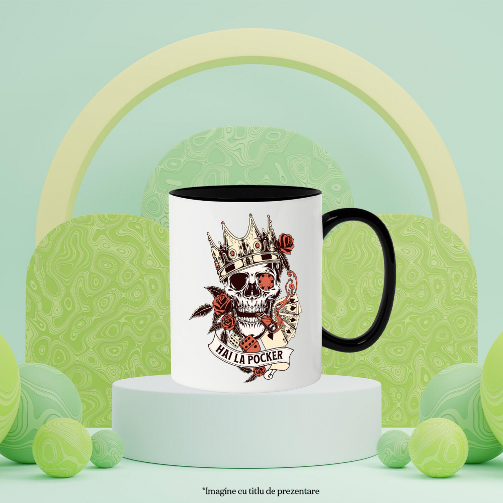 Cana Personalizata Craniu Uman cu Coroană Regală și Poker - Cadou Personalizat „Hai la Poker” - Cadou cu Stil și Eleganță [3]