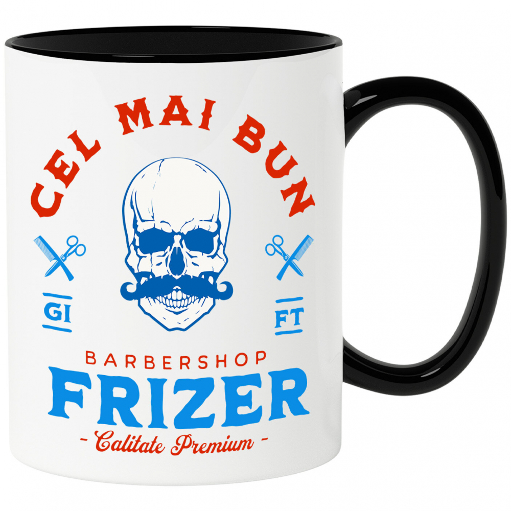 Cana Personalizata Craniu Uman cu Mustață – Instrumente Frizerie, Barber Shop, Pasiune pentru Meserie [1]