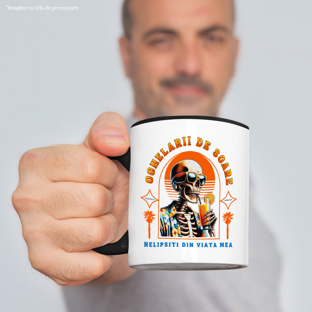 Cana Personalizata "Produse personalizate pentru vacanță – Craniu uman cu ochelari de soare și cămașă florală pe plajă cu cocktail" [2]