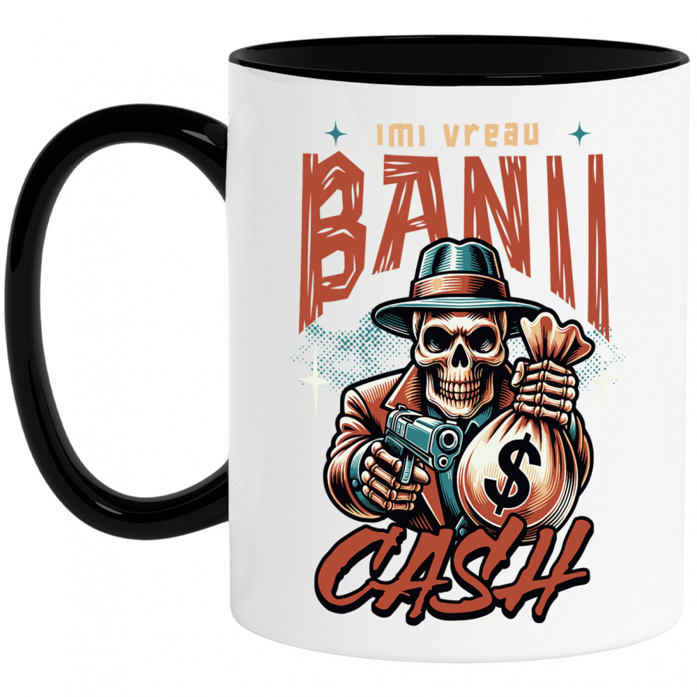 Cana Personalizata Craniu Mafiot cu Bani și Armă – Design Badass Personalizat [1]